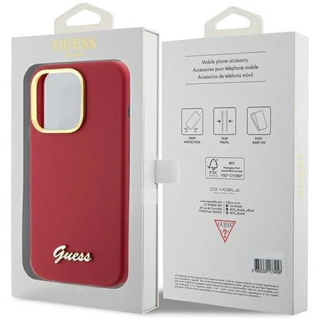 Etui Guess Silicone Script Metal Logo & Frame na iPhone 15 Pro - czewony