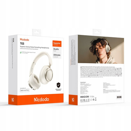 MCDODO SŁUCHAWKI BEZPRZEWODOWE NAUSZNE BLUETOOTH Z MIKROFONEM ANC BEŻOWE