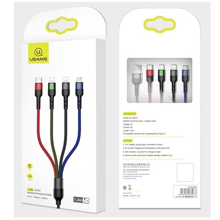 USAMS Kabel pleciony U26 4w1 3m 2AFast Charge (2xlightning/microUSB/USB-C) SJ413USB01 (US-SJ413)