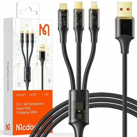 Mcdodo Micro USB cable, for iPhone, Usb-C 3in1 6A 100W