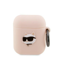 Etui Karl Lagerfeld KLA2RUNCHP na AirPods 1/2 - różowe Silicone Choupette Head 3D