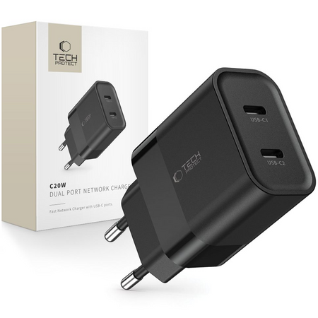 TECH-PROTECT C20W ŁADOWARKA 2-PORTOWA PD20W DO SMARTFONÓW I TABLETÓW