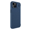 Nillkin Qin Cloth Pro Case etui do iPhone 14 Plus osłona na aparat kabura pokrowiec obudowa z klapką niebieski