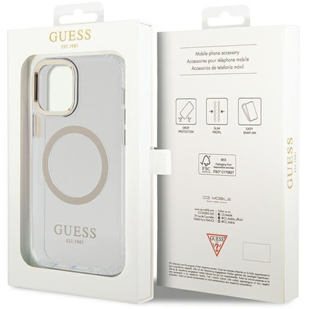 Etui Guess GUHMP12MHTRMD na iPhone 12 / iPhone 12 Pro - złote Metal Outline Magsafe