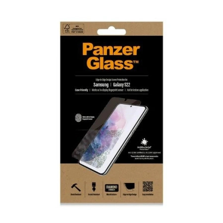 Szkło PanzerGlass E2E Microfracture antybakteryjne na Samsung Galaxy S22 - z czarną ramką