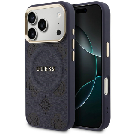 Etui Guess Peony Hot Stamp MagSafe do    iPhone 17 Pro Max niebieski