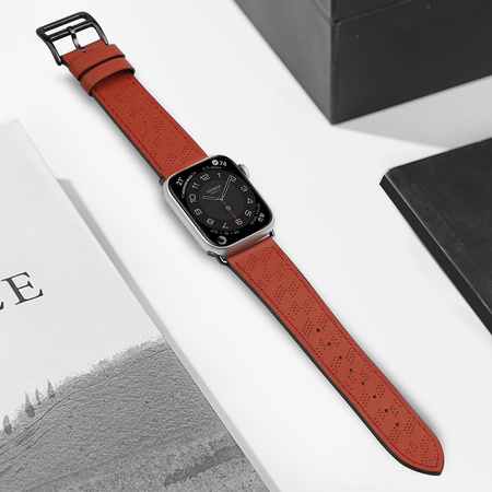 Strap Leather skórzany pasek Apple Watch SE, 8, 7, 6, 5, 4, 3, 2, 1 (41, 40, 38 mm) opaska bransoleta czerwony