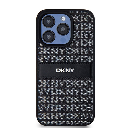 DKNY POKROWIEC HARDCASE DO IPHONE 15 PRO 6.1 LEATHER MONO STRIPE METAL LOGO