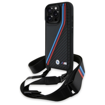 BMW BMHCP16L23PSVTK iPhone 16 Pro 6.3 czarny/black hardcase M Edition Carbon Tricolor Lines & Strap