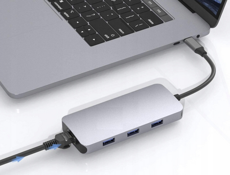 Adapter do laptopa CO2, Hub 9w1, USB-C, HDMI ,4K, karta SD , karta Micro SD, Ethernet Gigabit, Jack 3,5 mm, Space gray 0044