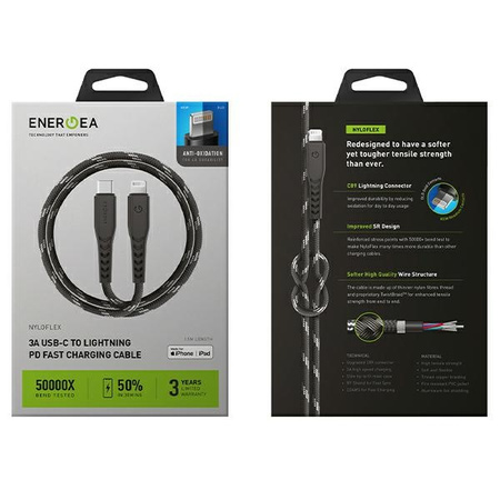 ENERGEA KABEL NYLOFLEX USB-C DO LIGHTNING DO IPHONE 1.5M MFI SZYBKIE
