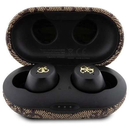 Słuchawki Bluetooth TWS Guess 4G Metal ze stacją dokującą ENC - brązowe