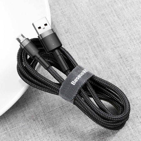 Baseus Cafule Cable wytrzymały nylonowy kabel przewód USB / micro USB 1.5A 2M czarno-szary (CAMKLF-CG1)