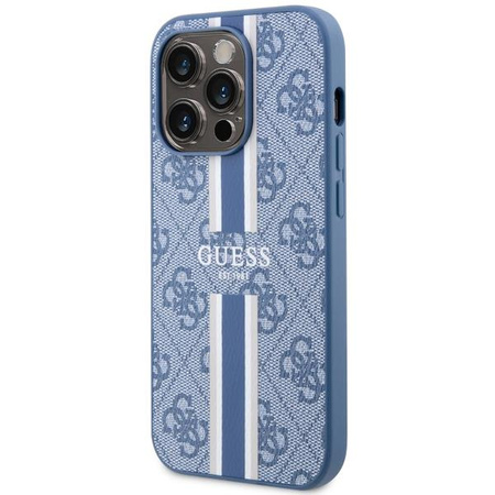 Etui Guess GUHMP14LP4RPSB na iPhone 14 Pro - niebieskie 4G Printed Stripes MagSafe