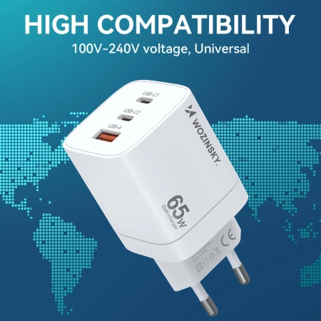 WOZINSKY ŁADOWARKA 65W SIECIOWA 2X USB-C DO TELEFONÓW I URZĄDZEŃ MOBILNYCH