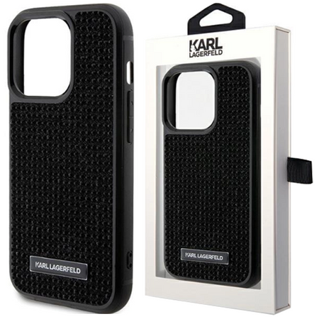 Etui Karl Lagerfeld Rhinestone Logo Metal Plate do iPhone 15 - czarne