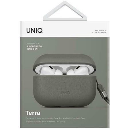 Etui Uniq Terra na AirPods Pro 2 gen. Genuine Leather zielony/lichen green