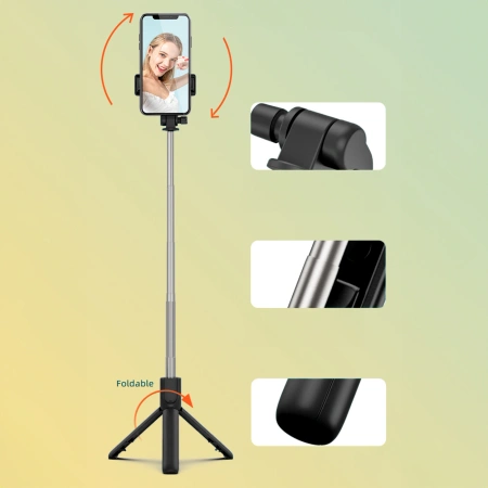 HURTEL SELFIE STICK TELESKOPOWY TRIPOD DO TELEFONÓW 0.7M CZARNY KOMPAKTOWY