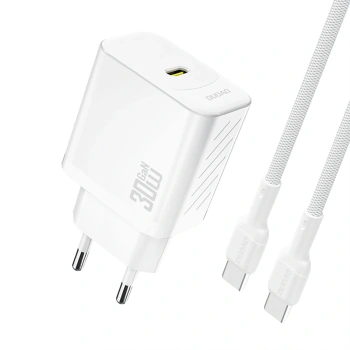 Ładowarka sieciowa Dudao A27PCEU PD 30W GaN USB-C z kablem USB-C - biała