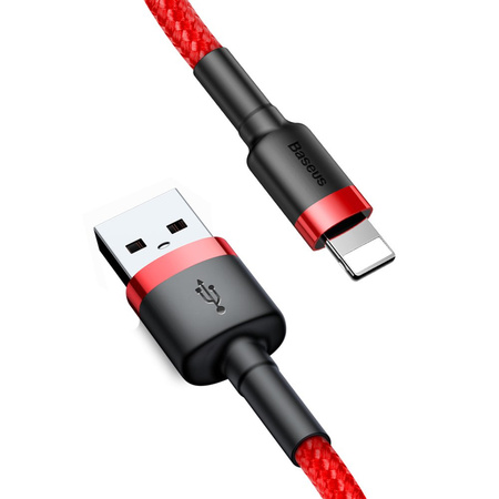 Baseus Cafule Cable wytrzymały nylonowy kabel przewód USB / Lightning QC3.0 2.4A 0,5M czerwony (CALKLF-A09)