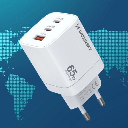 WOZINSKY ŁADOWARKA 65W SIECIOWA 2X USB-C DO TELEFONÓW I URZĄDZEŃ MOBILNYCH