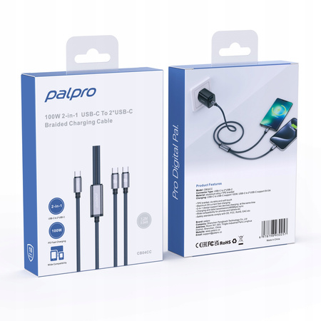PALPRO KABEL USB-C - 2X USB-C SZYBKIE ŁADOWANIE DO SAMSUNG APPLE 100W 1M