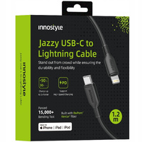 INNOSTYLE JAZZY KABEL USB-C LIGHTNING MFI SZYBKIEGO ŁADOWANIA DO IPHONE KEVLAR 1M CZARNY