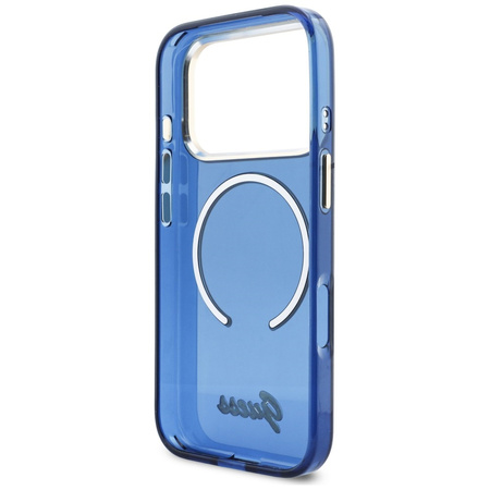 Etui Guess IML Script Metal MagSafe do   iPhone 17 Pro niebieski
