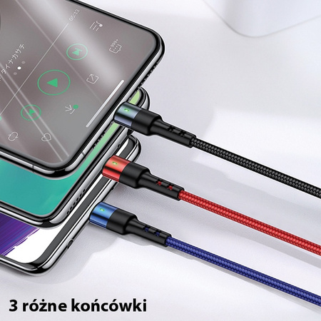 USAMS KABEL PLECIONY 3W1 DO LIGHTNING MICROUSB USB-C 0.35M SZYBKA ŁADOWARKA