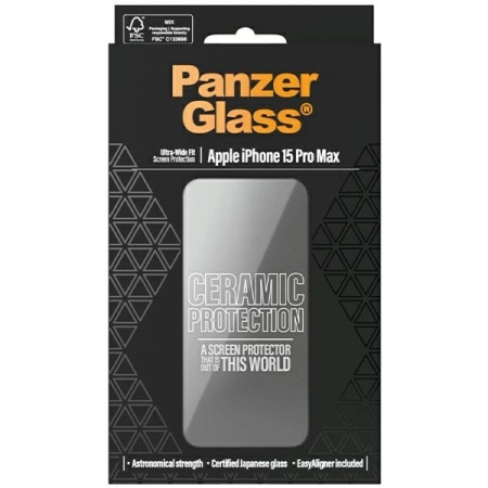 Szkło ceramiczne PanzerGlass Ceramic Protection na iPhone 15 Pro Max z pozycjonerem