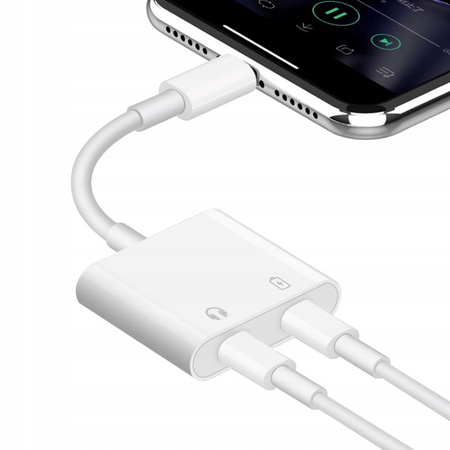 Przejściówka do telefonu Co2, kabel adapter złącze 2x do iPhone, Słuchawki + ładowanie, biała