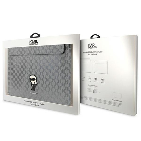 Etui Karl Lagerfeld Sleeve KLCS14SAKHPKG 14" - srebrne Saffiano Monogram Ikonik