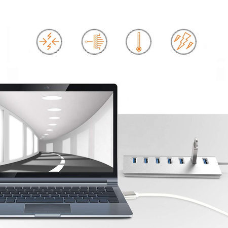 Rozgałęźnik portów do komputera  Co2 HUB 7 x USB  3.0, port dodatkowego zasilania dla Windows, MacOs, Linux