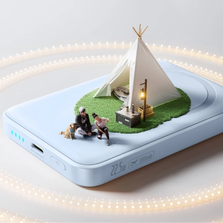 Powerbank Baseus EnerFill FM11 Ultra-Mini 10000mAh 22,5W indukcyjny kompatybilny z MagSafe z białym kablem Basus Simple USB-C 20V/3A 0,3m - niebieski
