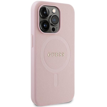 Etui Guess GUHMP13LPSAHMCP na iPhone 13 Pro / 13 - różowe Saffiano MagSafe