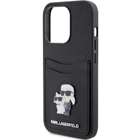 Etui Karl Lagerfeld Saffiano Cardslot Karl&Choupette Metal Pin do iPhone 15 Pro - czarne