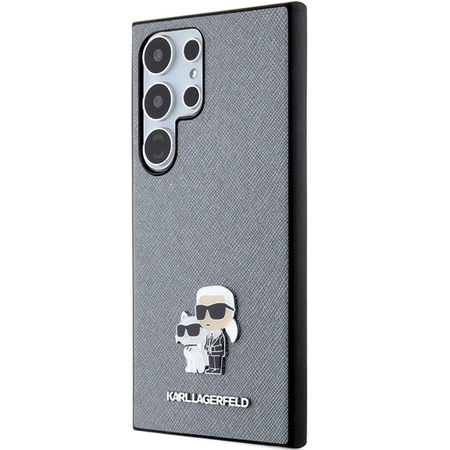 Etui Karl Lagerfeld Saffiano Karl&Choupette Metal Pin na Samsung Galaxy S24 Ultra - szare