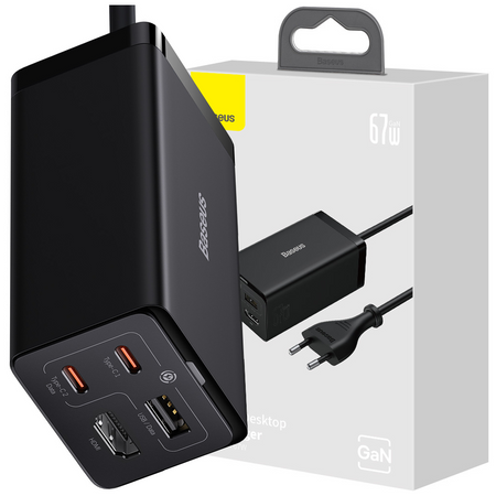 Baseus szybka ładowarka sieciowa GaN5 Pro HUB HDMI 2 x USB-C / USB-A / HDMI 4K 30Hz 1,5m czarna + kabel USB-C - USB-C 100W 40Gb/s (USB4) 1m (CCGP110201)