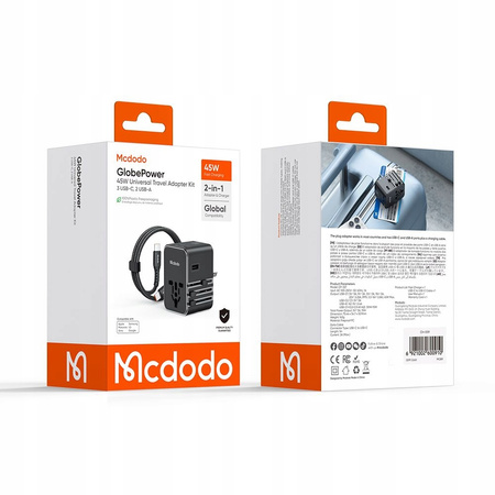 MCDODO 2W1 ŁADOWARKA ADAPTER PODRÓŻNY PRZEJŚCIÓWKA ANGIELSKA UK EU US 45W