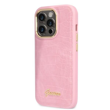 Guess GUHCP14LHGCRHP iPhone 14 Pro 6,1" różowy/pink hardcase Croco Collection