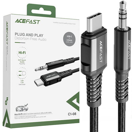 Acefast kabel audio USB Typ C - 3,5mm mini jack (męski) 1,2m, AUX czarny (C1-08 black)