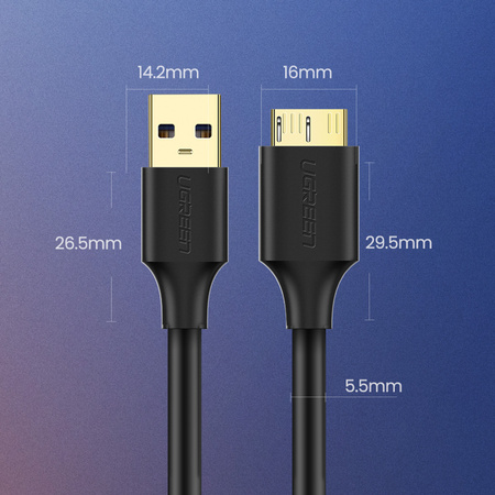 Ugreen kabel przewód USB-A 3.0 - Micro USB-B SuperSpeed 5Gb/s 1m czarny (US130)