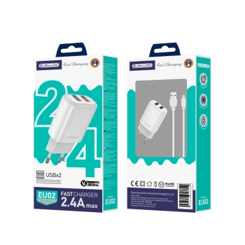 JELLICO ładowarka sieciowa EU02 2.4A 12W 2xUSB + kabel Micro Biały