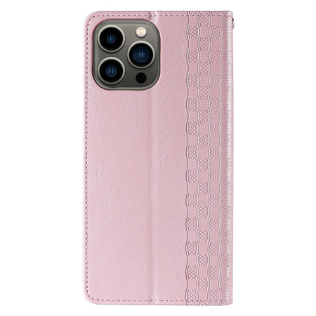 Magnet Strap Case etui iPhone 14 Pro pokrowiec z klapką portfel mini smycz podstawka różowe