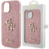 Etui Guess Glitter Script Big 4G na iPhone 15 - różowe