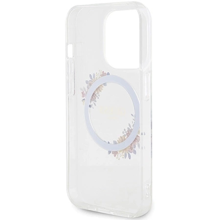 Etui Guess IML Flowers Wreatch MagSafe na iPhone 15 Pro Max - przezroczyste