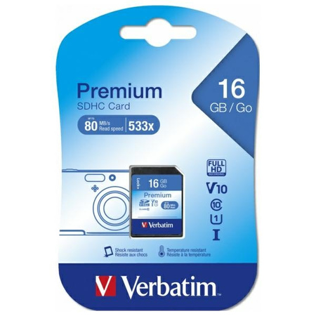 VERBATIM KARTA PAMIĘCI SDHC 16GB U1 DO SMARTFONÓW TABLETÓW PRĘDKOŚĆ 10MB/s