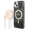 Guess zestaw ładowarka MagSafe + etui do iPhone 14 Plus 6,7" czarne Marble (GUBPP14MHMEACSK)
