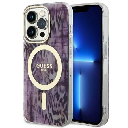 Etui Guess GUHMP14LHLEOPWP na iPhone 14 Pro - różowe Leopard MagSafe