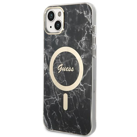 Guess zestaw ładowarka MagSafe + etui do iPhone 14 6,1" czarne Marble (GUBPP14SHMEACSK)